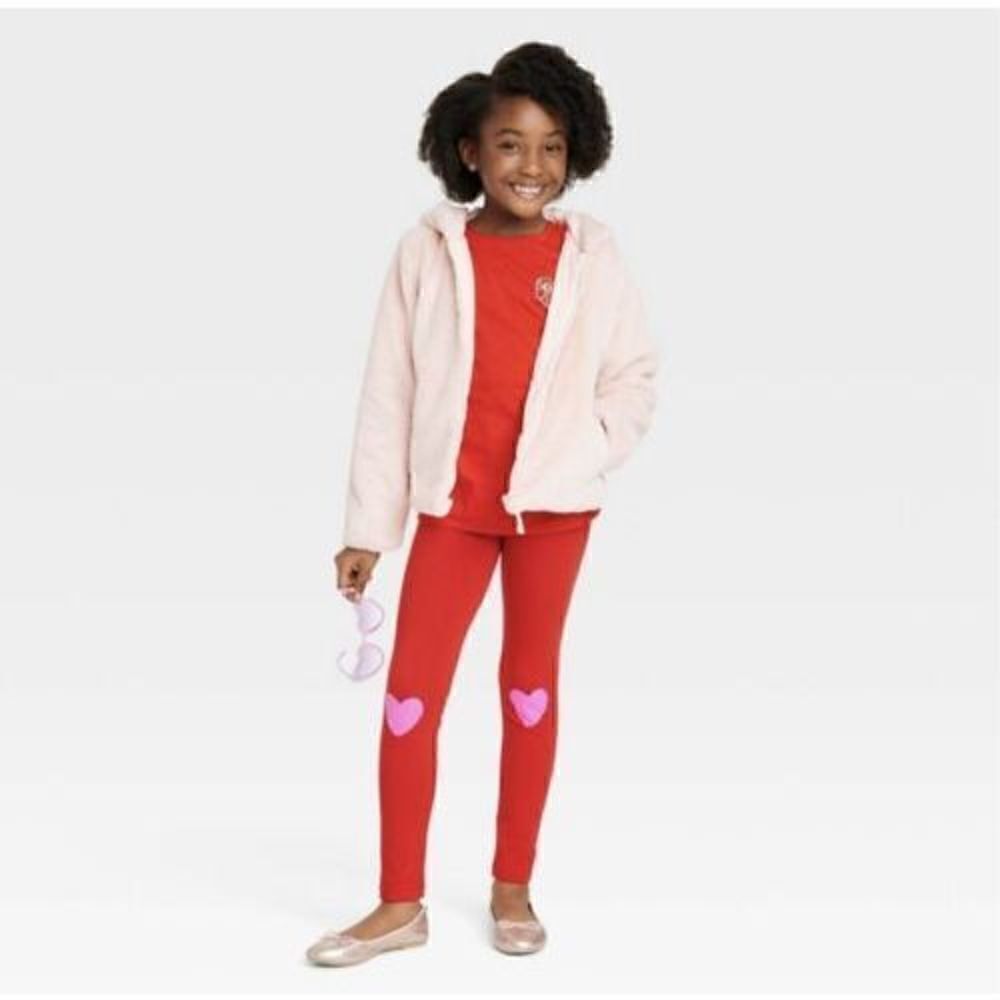 Toddler Girls Cat & Jack Red Heart Leggings Valentines Day Red Small(6/6x) F